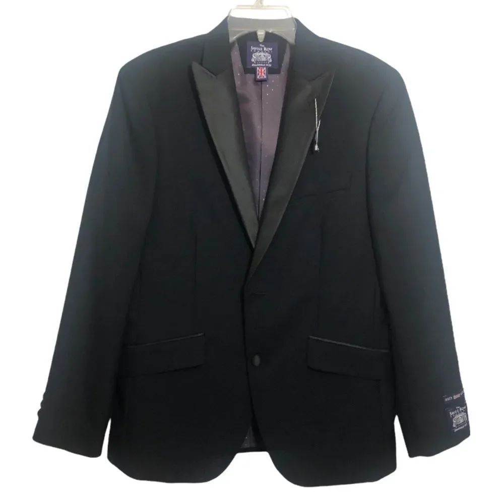 Savile Row Company Jacket Black Savoy Slim Fit Size 38S